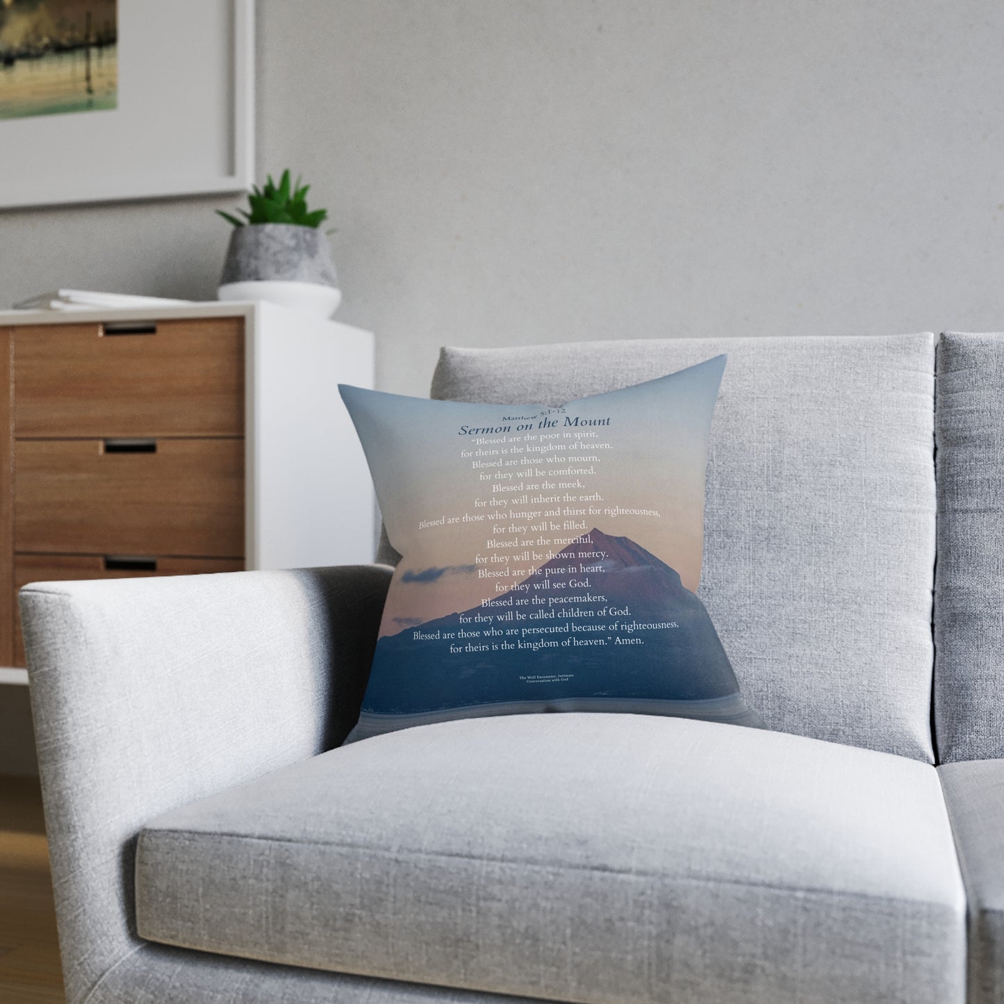 Square Pillow — "Sermon on the Mount" Floral Scripture Decorative Cushion