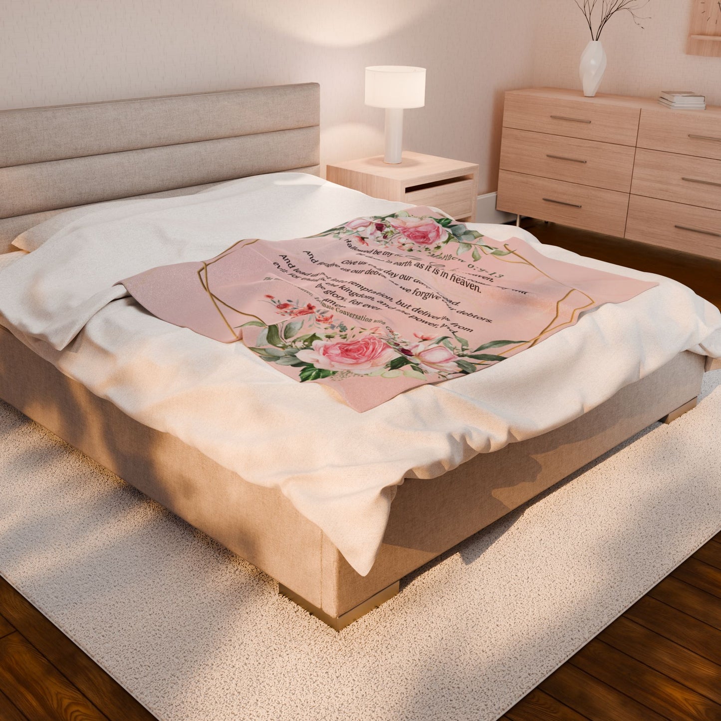 Matthew 6:9-13 Velveteen Plush Blanket, Cozy Prayer Blanket, Floral Throw, Inspirational Home Decor, Religious Gift, Comfort Blanket