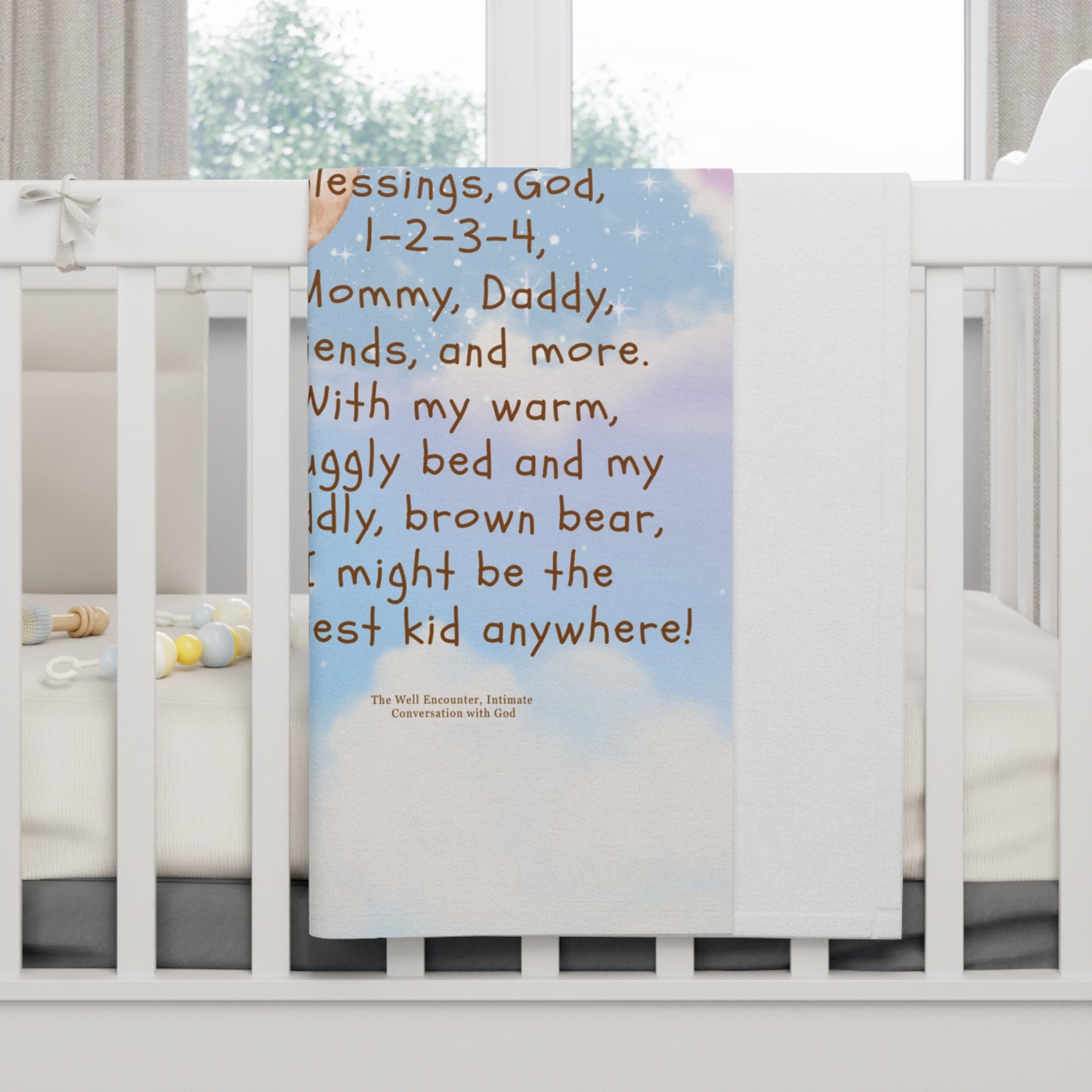 Baby Blanket — Pink Teddy with Balloons & Prayer Poem (Soft Fleece)