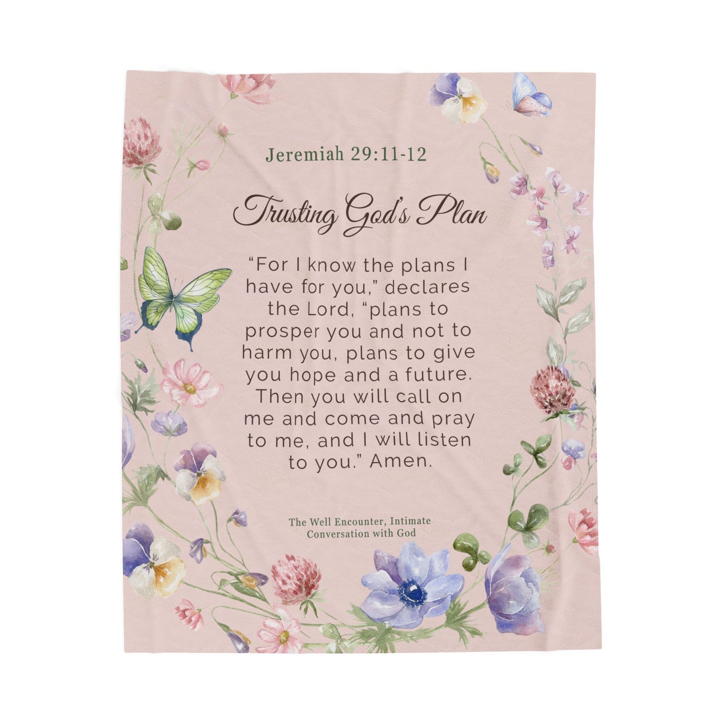Velveteen Plush Blanket - Jeremiah 29:11-12 Bible Verse Inspirational Home Decor