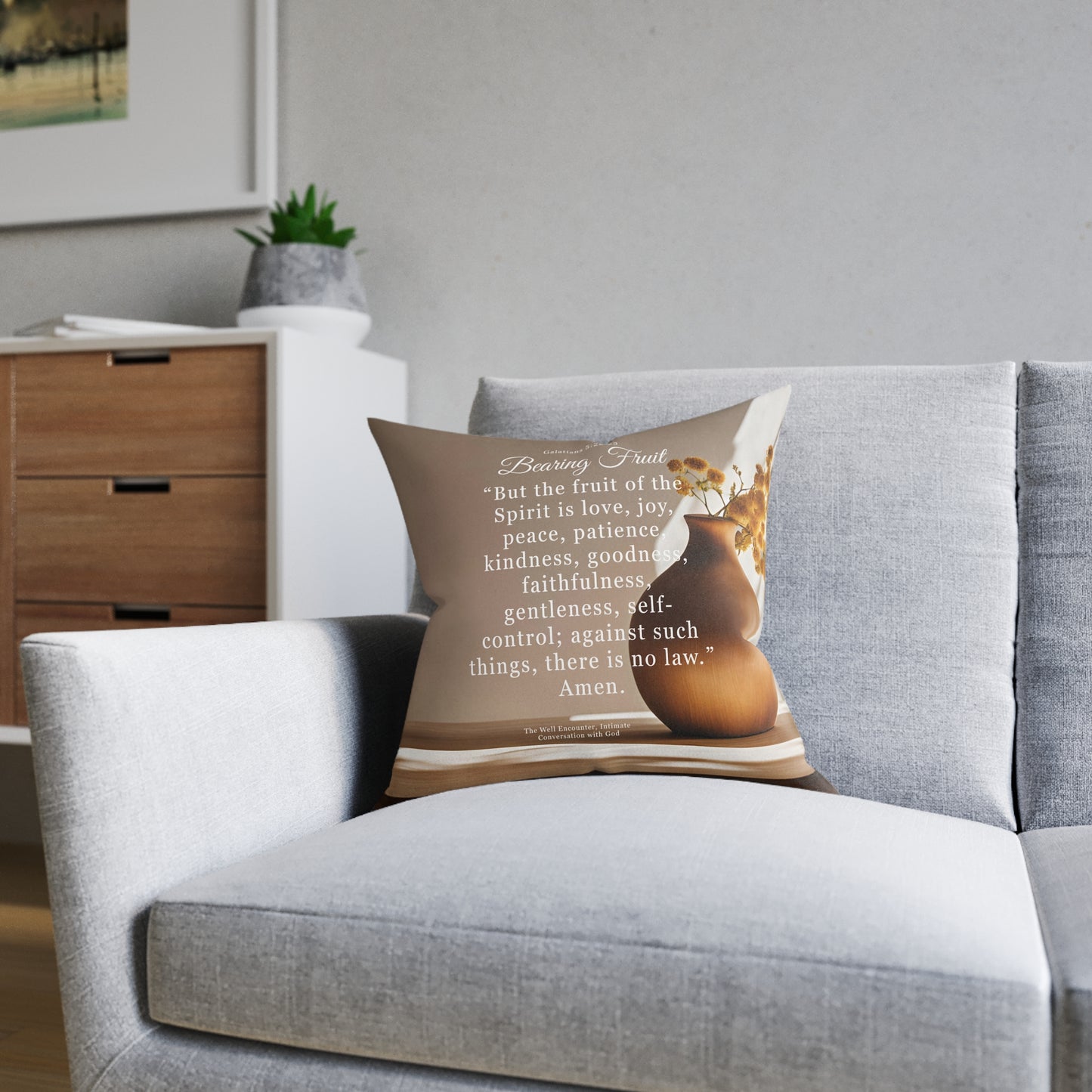 Inspirational Bible Verse Square Pillow - Bearing Fruit Decor