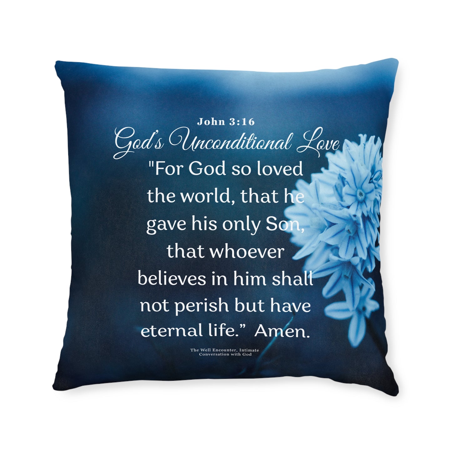 Square Pillow — Christian Scripture Pillow with John 3:16 "God’s Unconditional Love" Floral Accent