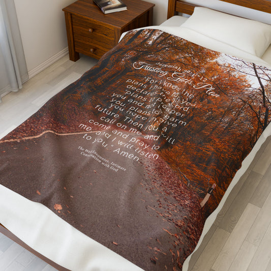 Velveteen Plush Blanket - Jeremiah 29:11-12 Bible Verse Inspirational Home Decor