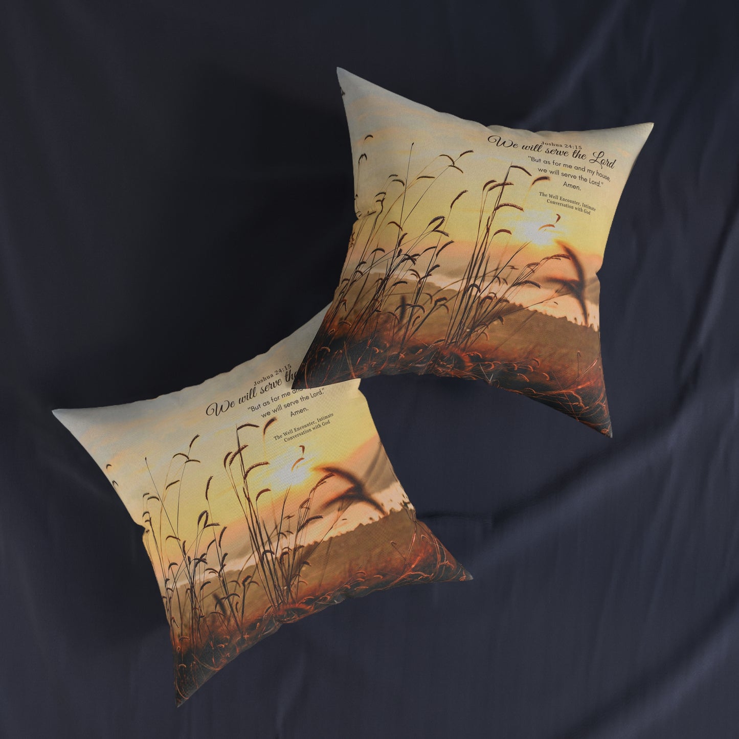Inspirational Sunrise Square Pillow — Joshua 24:15 "As for me and my house" Scripture Throw Pillow
