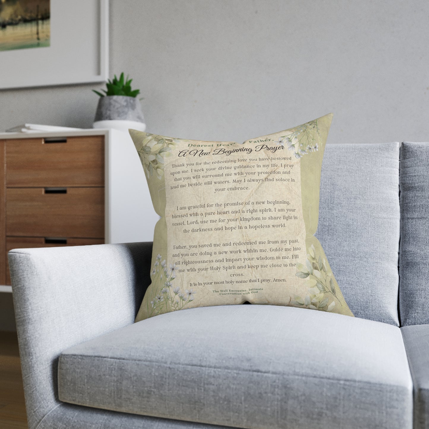 Inspirational Square Pillow with Prayer Design