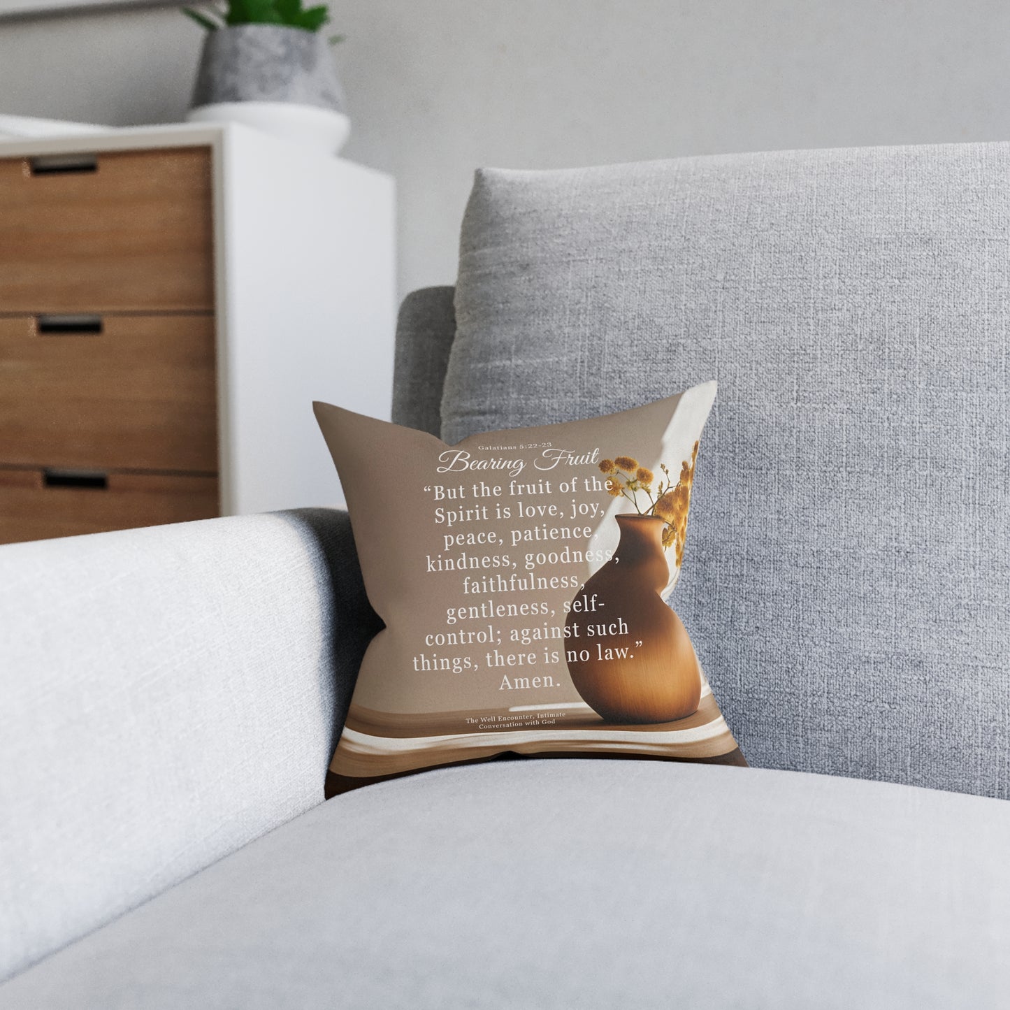 Inspirational Bible Verse Square Pillow - Bearing Fruit Decor