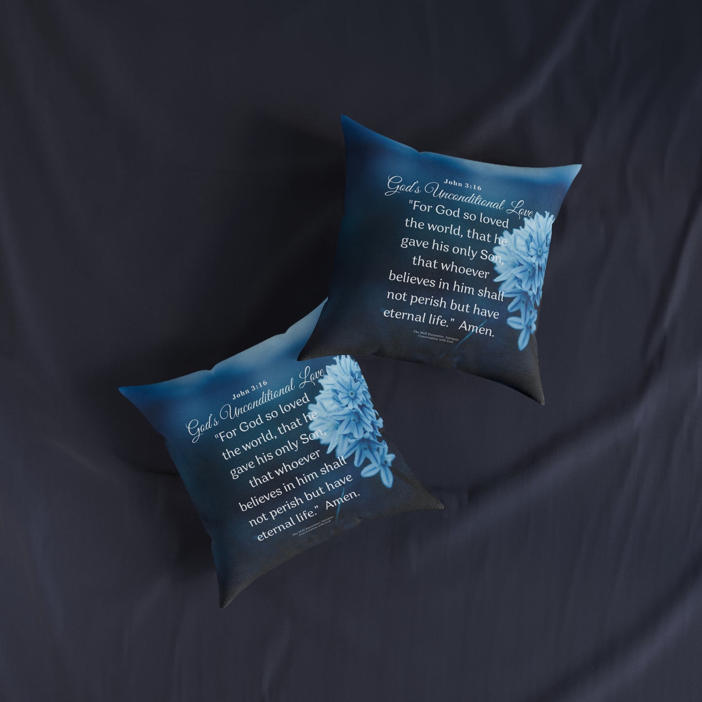 Square Pillow — Christian Scripture Pillow with John 3:16 "God’s Unconditional Love" Floral Accent