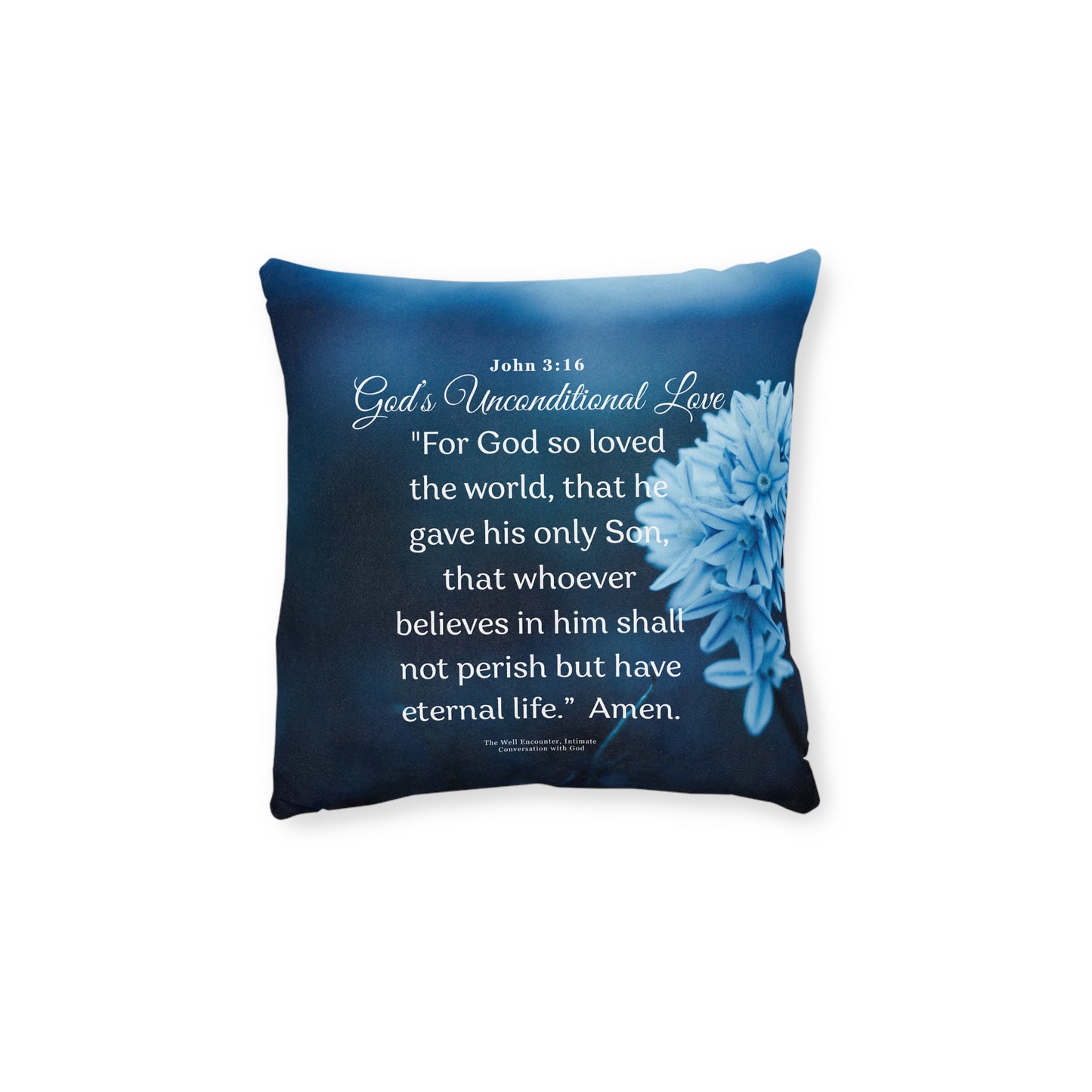 Square Pillow — Christian Scripture Pillow with John 3:16 "God’s Unconditional Love" Floral Accent