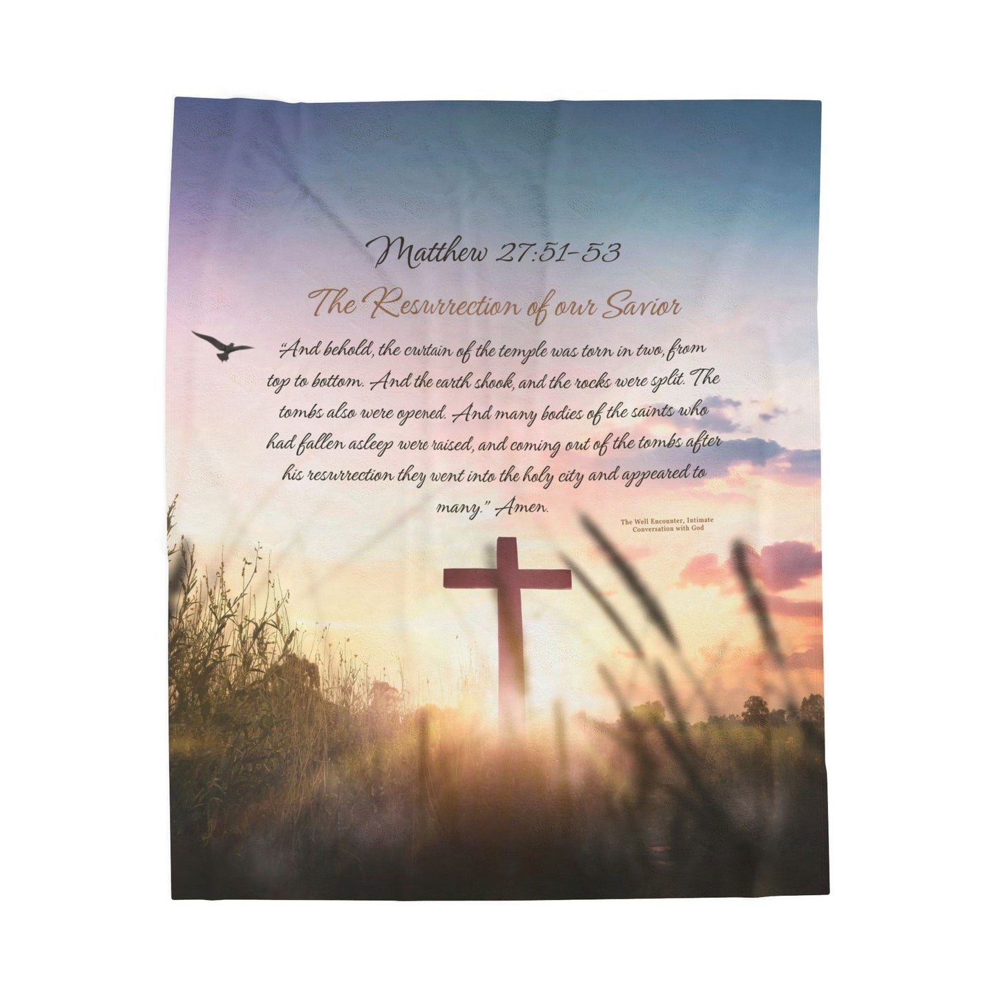 Christian Cross Velveteen Plush Blanket — Matthew 27:51–53 Scripture Throw