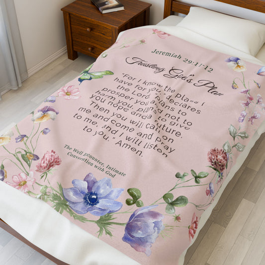 Velveteen Plush Blanket - Jeremiah 29:11-12 Bible Verse Inspirational Home Decor