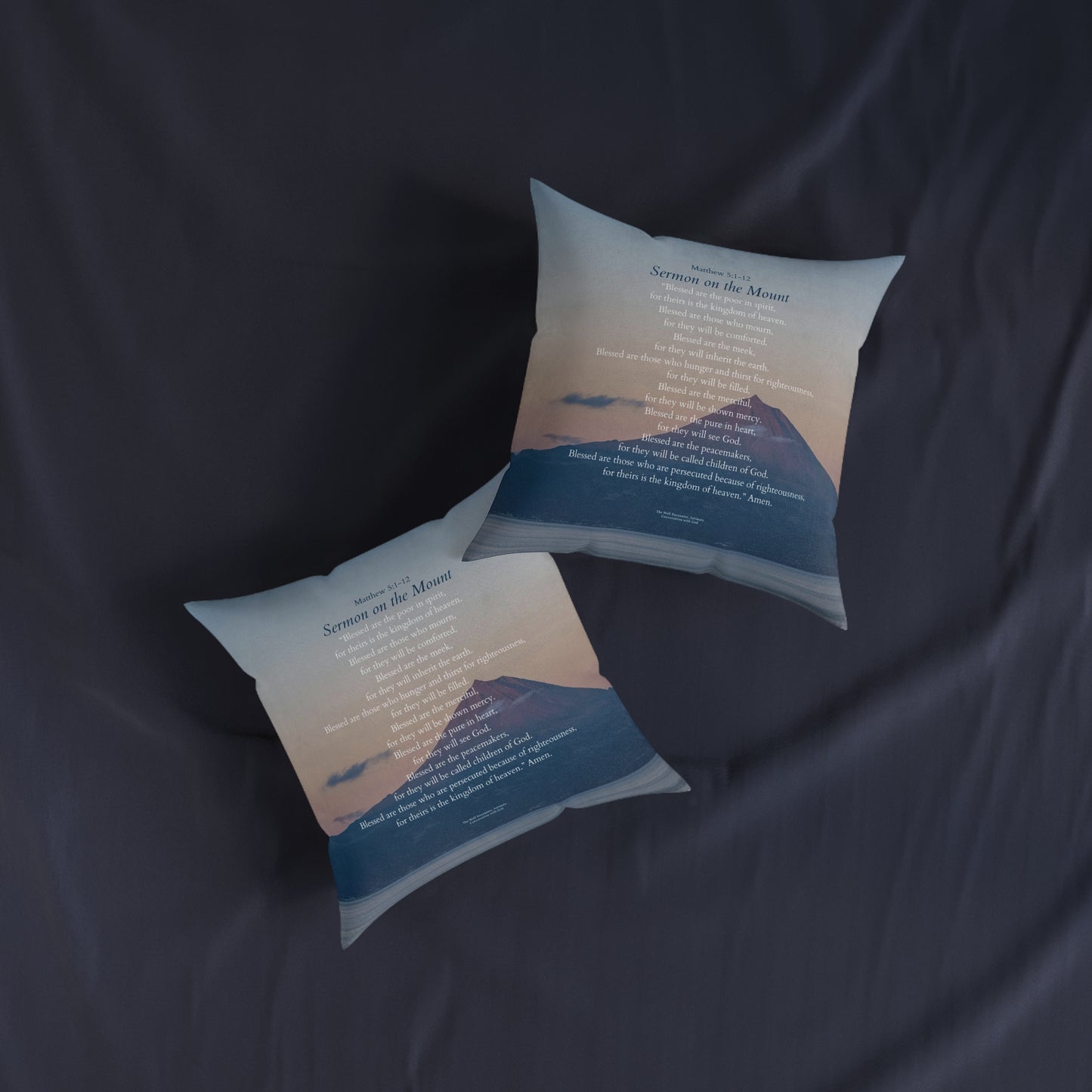 Square Pillow — "Sermon on the Mount" Floral Scripture Decorative Cushion