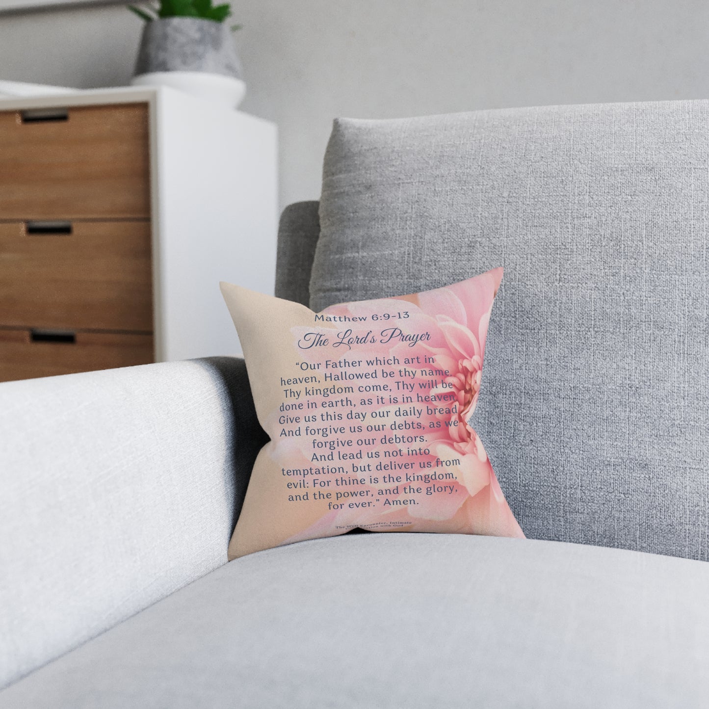 Faith-Inspired Square Pillow with The Lord's Prayer