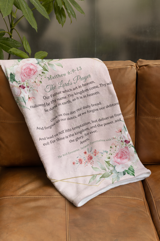 Matthew 6:9-13 Velveteen Plush Blanket, Cozy Prayer Blanket, Floral Throw, Inspirational Home Decor, Religious Gift, Comfort Blanket