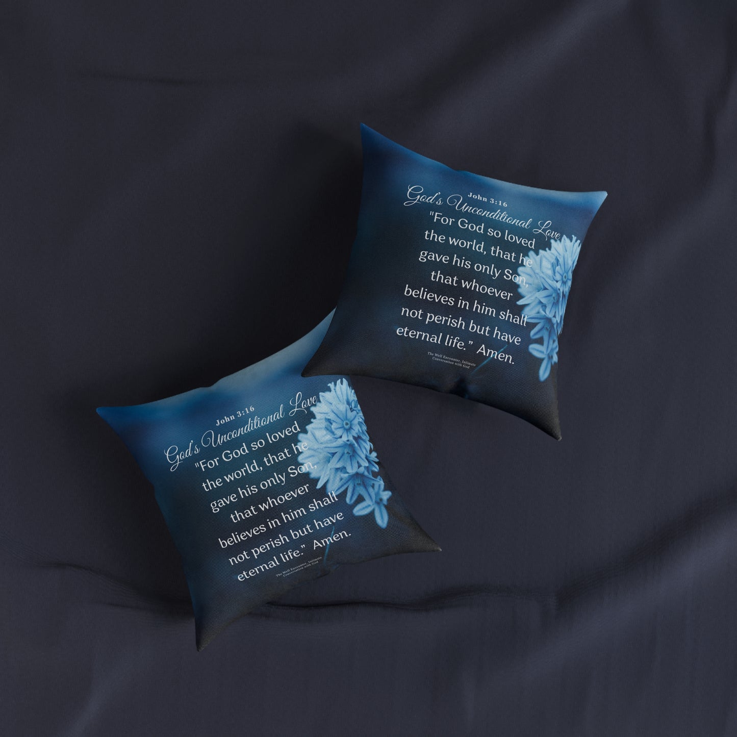 Square Pillow — Christian Scripture Pillow with John 3:16 "God’s Unconditional Love" Floral Accent