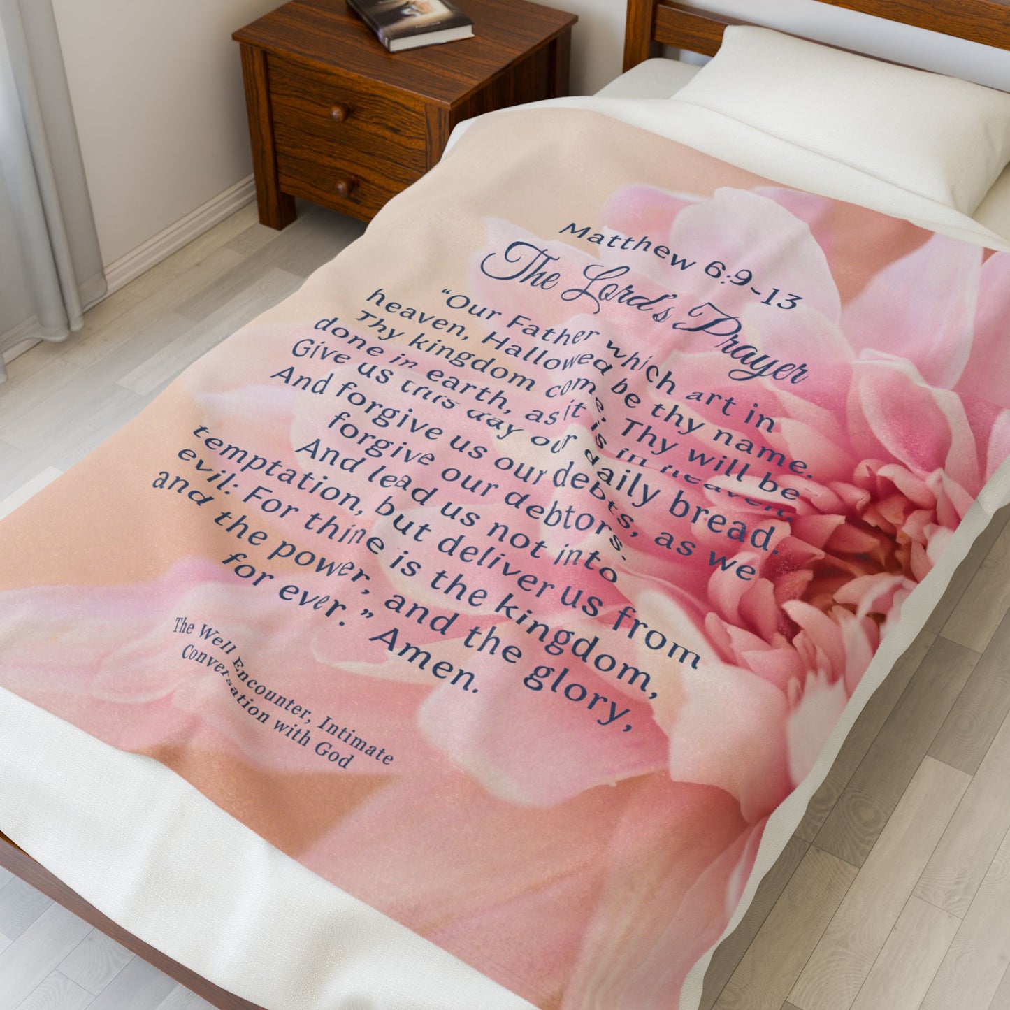 Matthew 6:9-13 Velveteen Plush Blanket, Cozy Prayer Blanket, Floral Throw, Inspirational Home Decor, Religious Gift, Comfort Blanket