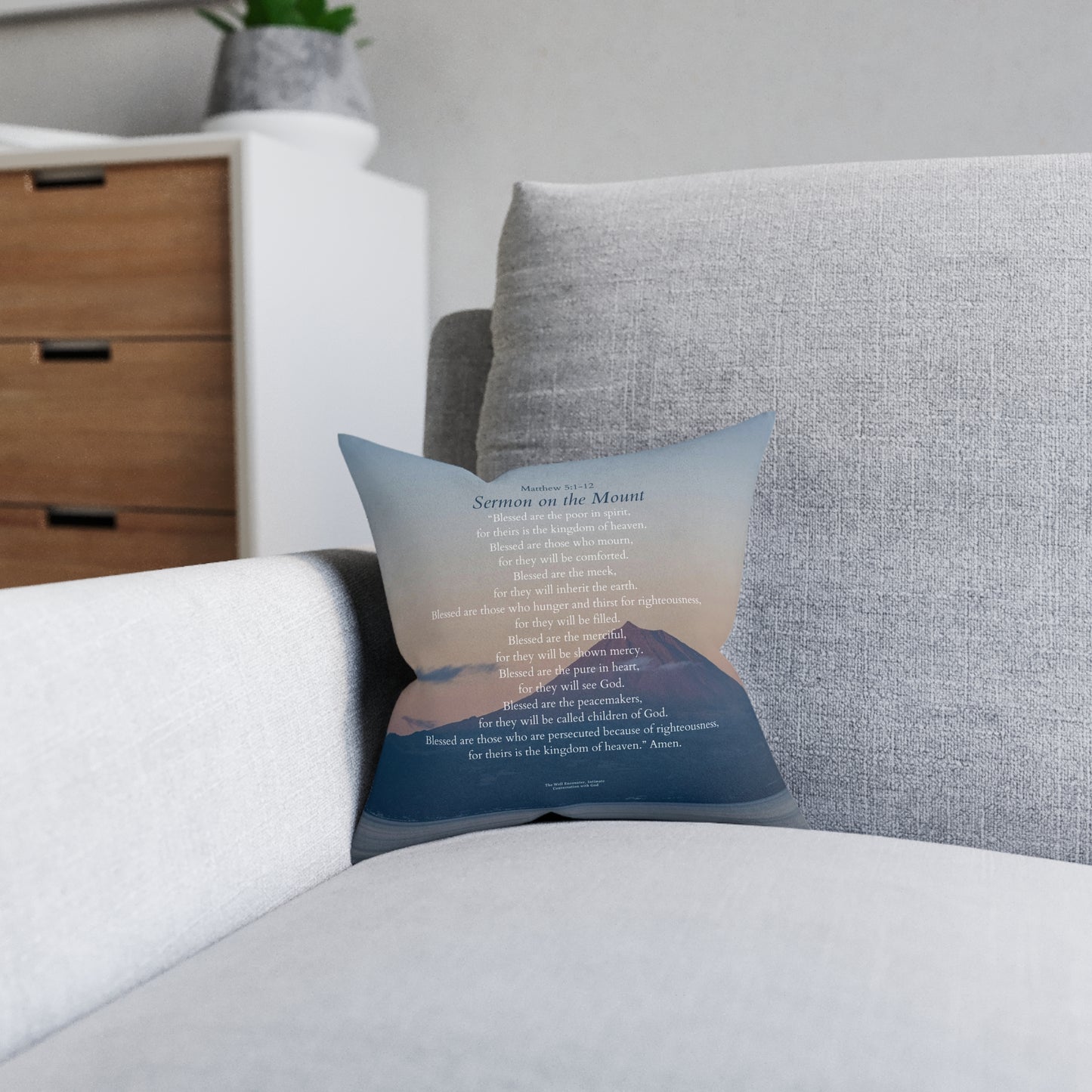 Square Pillow — "Sermon on the Mount" Floral Scripture Decorative Cushion