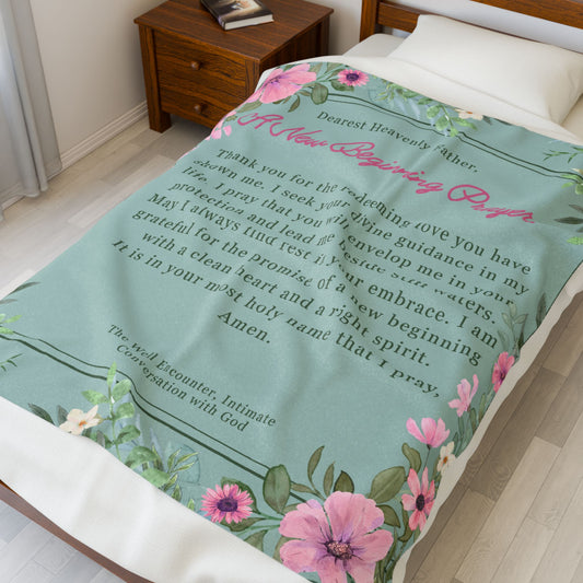 A New Beginning Inspirational Prayer Velveteen Plush Blanket, Cozy Blanket, Gift for New Beginnings, Comforter, Thoughtful Home Decor