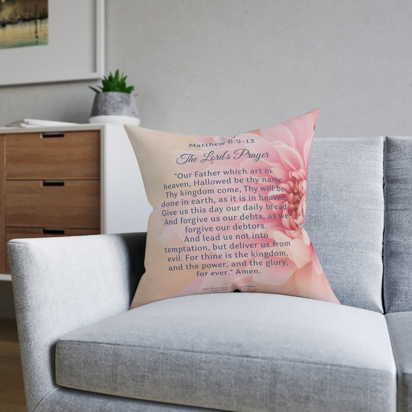 Faith-Inspired Square Pillow with The Lord's Prayer