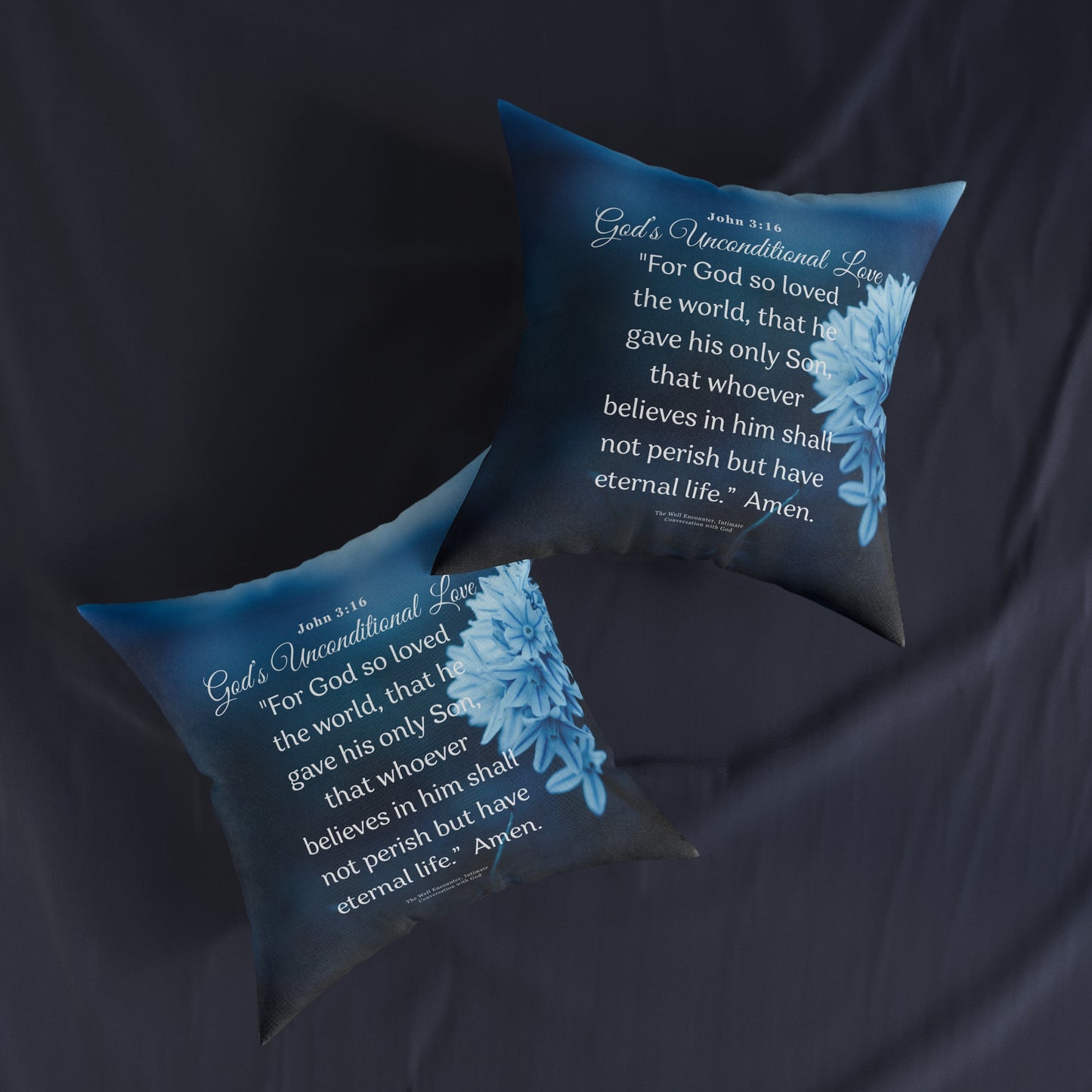 Square Pillow — Christian Scripture Pillow with John 3:16 "God’s Unconditional Love" Floral Accent
