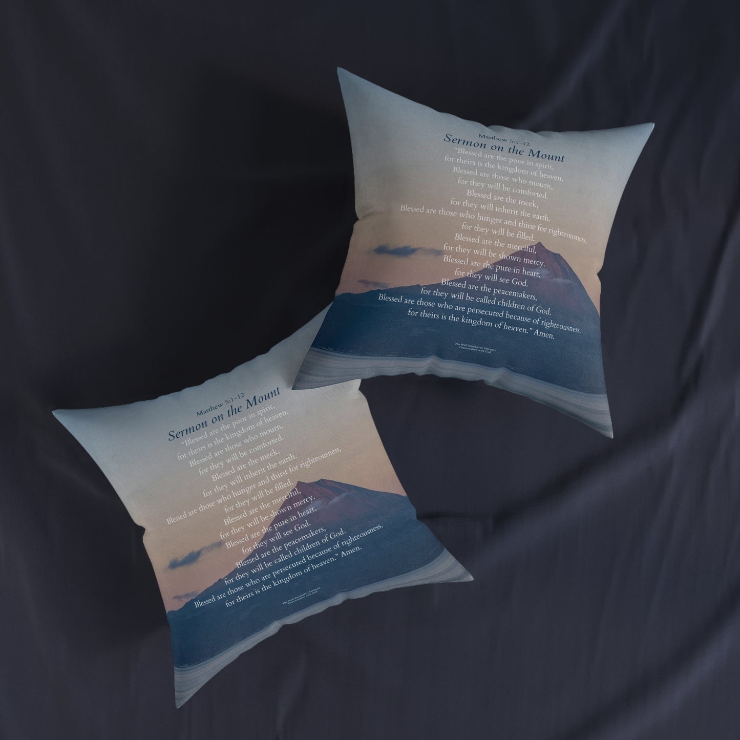 Square Pillow — "Sermon on the Mount" Floral Scripture Decorative Cushion