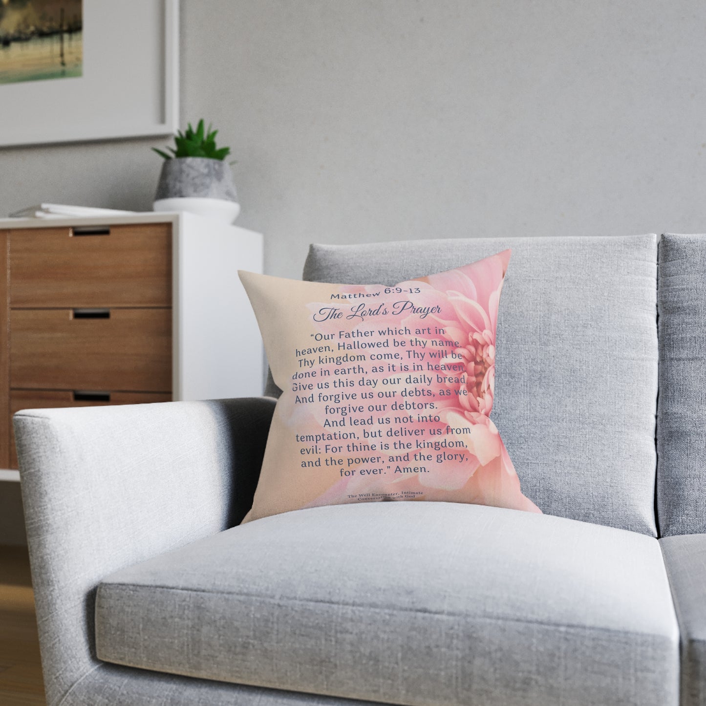 Faith-Inspired Square Pillow with The Lord's Prayer