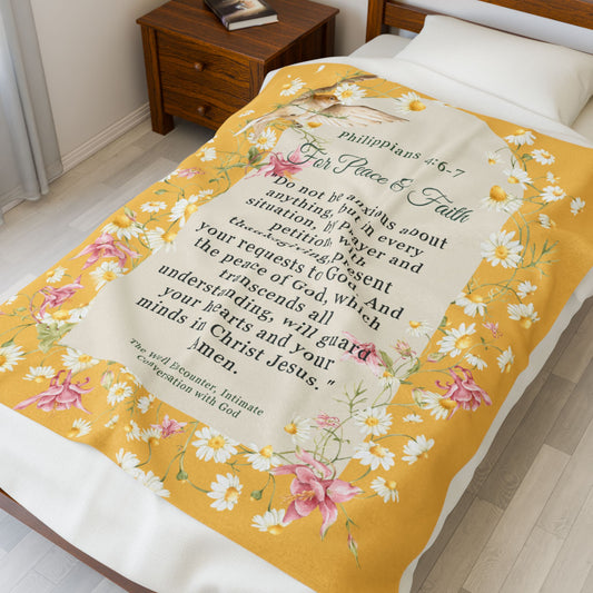 Phillipians 4:6-7 Inspirational Verse Plush Blanket, Cozy Comforter for Self-Care, Faith Gifts, Religious Decor, Housewarming Present