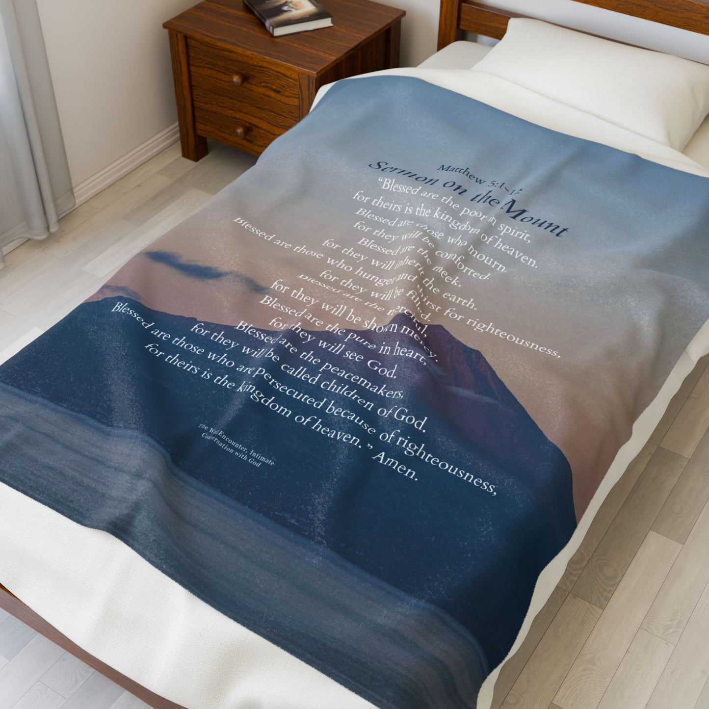 Christian Blessings Velveteen Plush Blanket — Sermon on the Mount Floral Scripture Throw