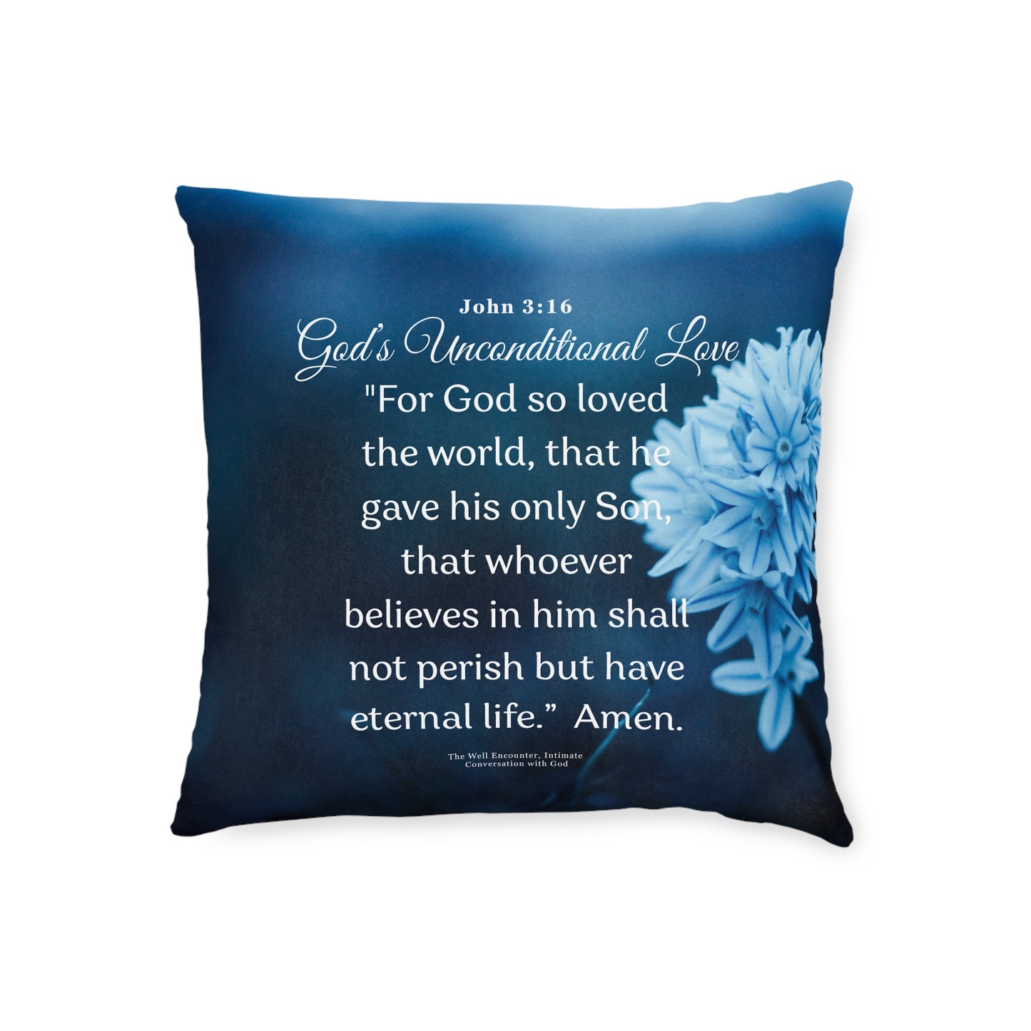 Square Pillow — Christian Scripture Pillow with John 3:16 "God’s Unconditional Love" Floral Accent
