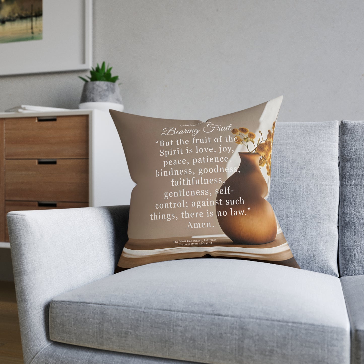 Inspirational Bible Verse Square Pillow - Bearing Fruit Decor