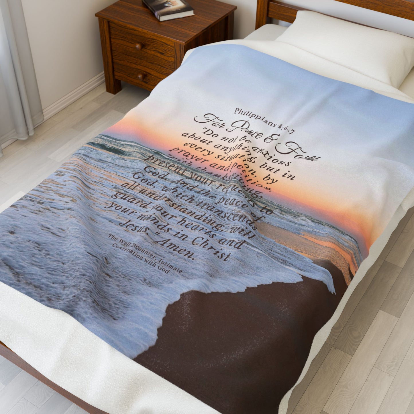 Phillipians 4:6-7 Inspirational Verse Plush Blanket, Cozy Comforter for Self-Care, Faith Gifts, Religious Decor, Housewarming Present
