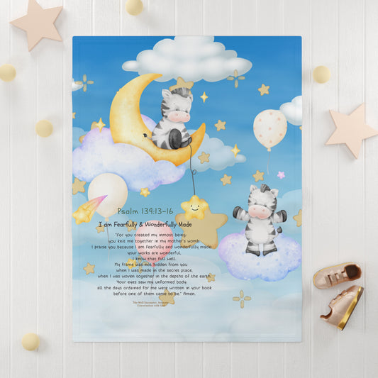 Baby Blanket - 'I Am Fearfully & Wonderfully Made' Cute Cow Moon Nursery Blanket